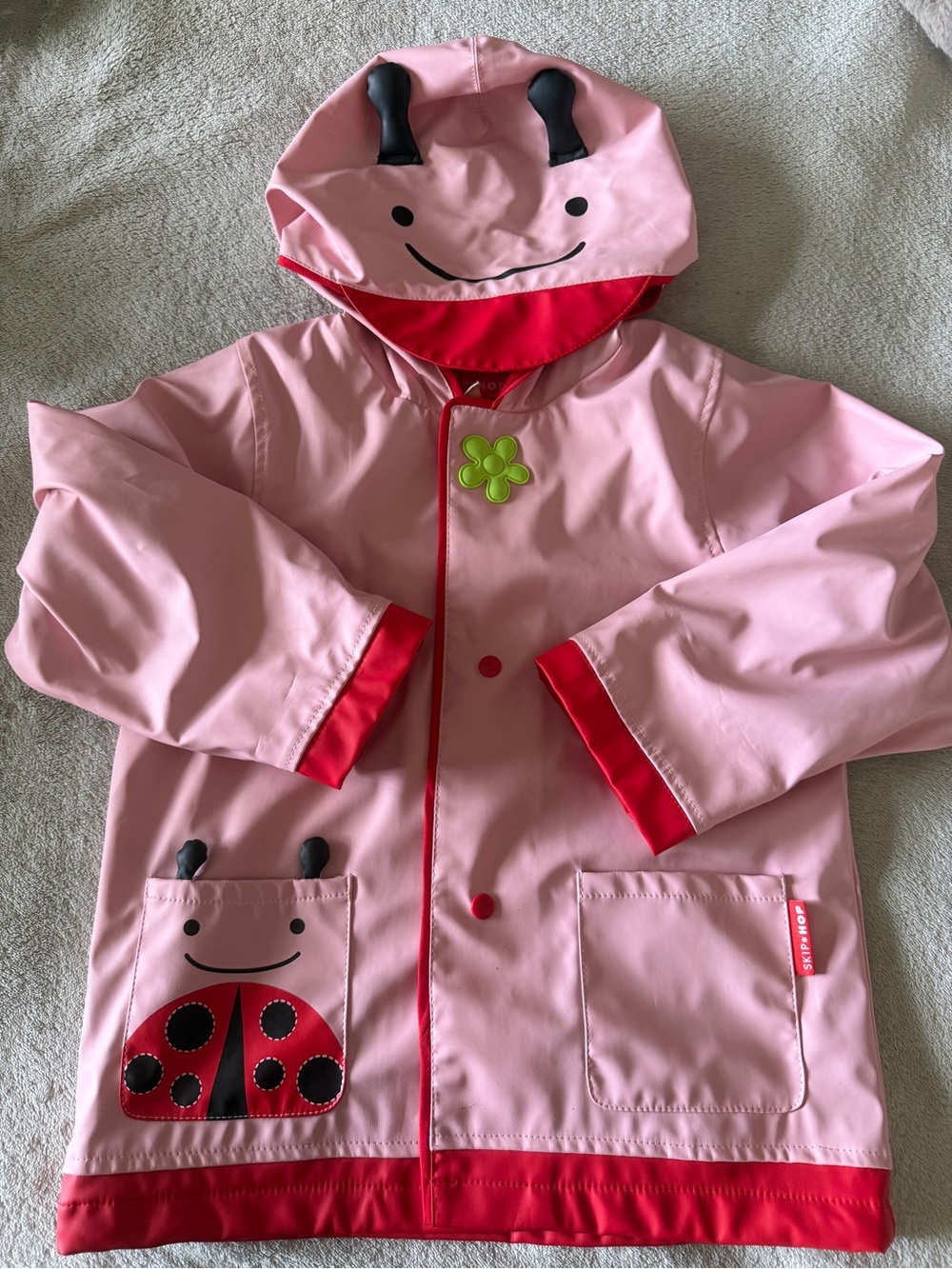 Skip Hop Pink Ladybug Kids Raincoat with Red Trim